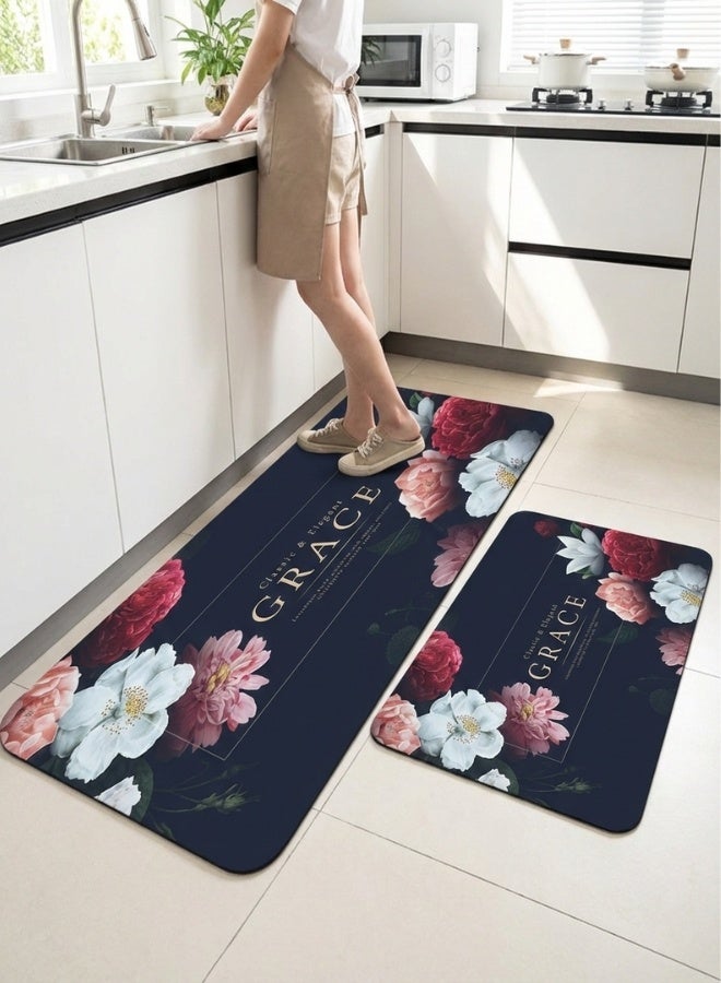 هابي هوم قطعتان من سجادات أرضية المطبخ، سجادة غرفة الاستحمام فائقة الامتصاص، سجادة مطبخ قابلة للغسل، سجادة أرضية طين دياتوم مقاومة للانزلاق للمكتب، الغسيل، غرفة الاستحمام(مقاس(38x57) +(38x116) سم - Image 1